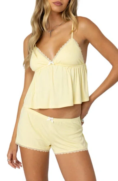 Edikted Buffy Lace Trim Crop Babydoll Camisole In Yellow