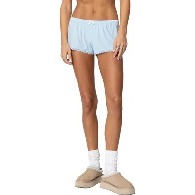 Edikted Buffy Lace Trim Shorts In Light-blue