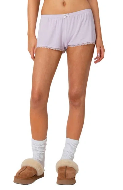 Edikted Buffy Lace Trim Shorts In Lilac