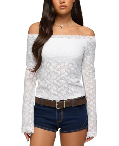 Edikted Built In Bra Off Shoulder Lace Top In White