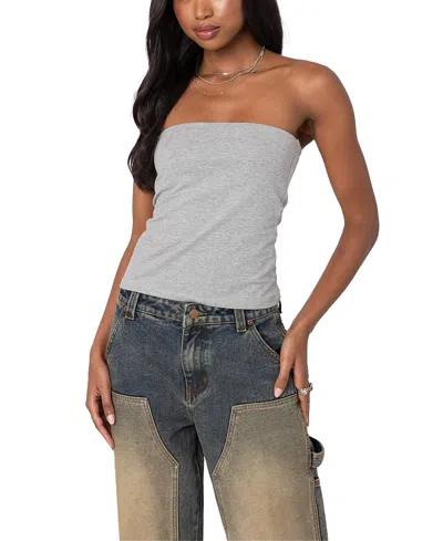 Edikted Stretch Cotton Tube Top In Gray-melange