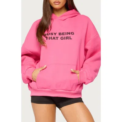 Edikted Busy Girl Graphic Oversized Hoodie In Pink