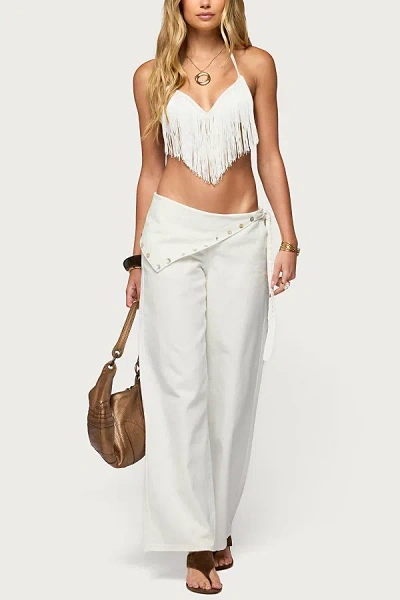 Edikted Button Foldover Low Rise Baggy Jeans In Off-white, Women's At Urban Outfitters