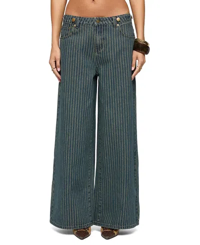 Edikted Button Pinstripe Low Rise Baggy Jeans In Blue