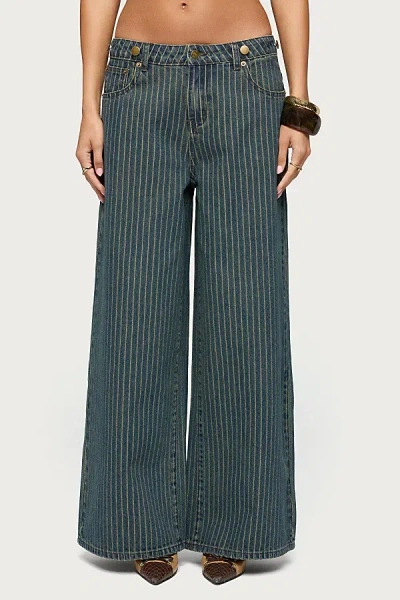 Edikted Button Pinstripe Low Rise Baggy Jeans In Blue/vintage/washed, Women's At Urban Outfitters
