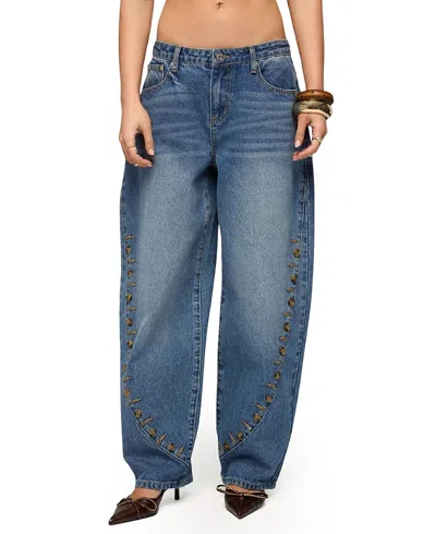 Edikted Button Stitch Low Rise Barrel Jeans In Blue