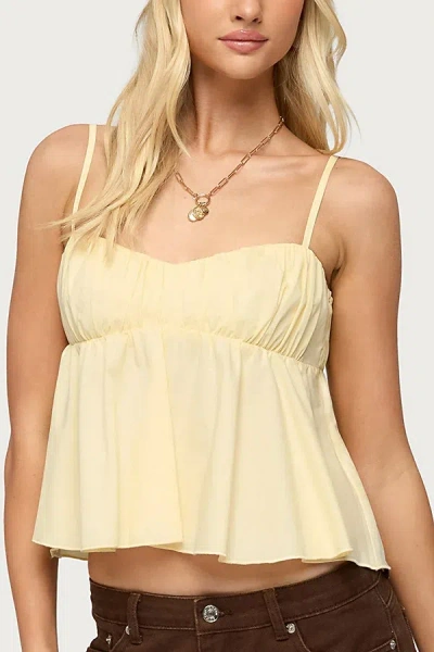 Edikted Byrdie Ruched Babydoll Tank Top In Light/yellow, Women's At Urban Outfitters