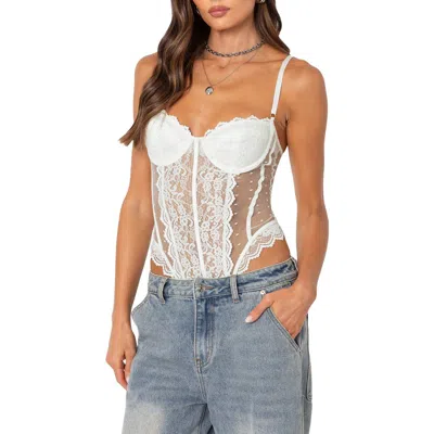 Edikted Cabaret Lace Bodysuit In White