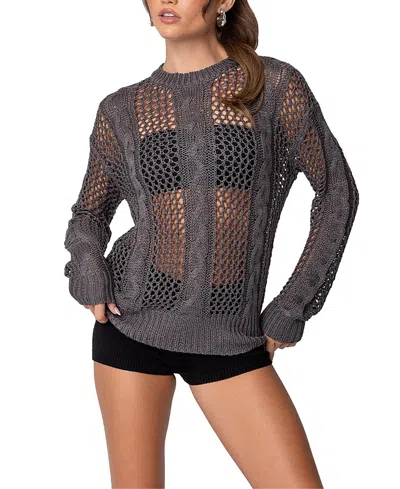 Edikted Cable Open Knit Sweater In Dark-gray