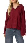 Edikted Cable Stitch Oversize Quarter Zip Pullover Sweater In Burgundy