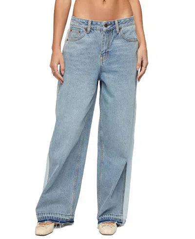 Edikted Cailin Contrast Panel Low Rise Baggy Jeans In Blue