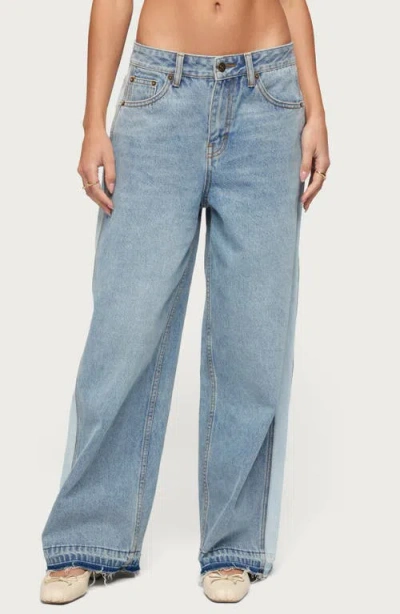 Edikted Cailin Contrast Stripe Wide Leg Pants In Blue