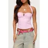 Edikted Caitie Striped Buckle Halter Top In Pink