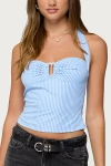 Edikted Caitie Stripe Cotton Halter Top In Blue