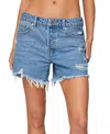 Edikted Cale Distressed Low Rise Cutoff Denim Shorts In Blue