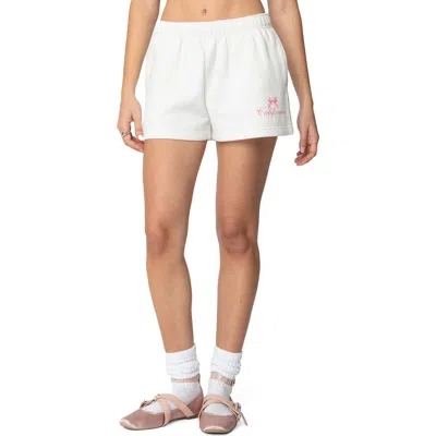 Edikted Cali Bow Cotton Blend Sweat Shorts In White