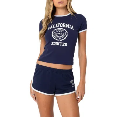 Edikted California Crop Graphic T-shirt In Navy