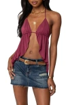 Edikted Calla Split Front Open Back Halter Top In Burgundy