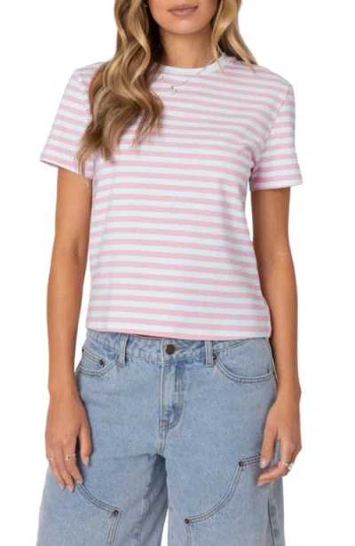 Edikted Callahan Stripe Stretch Cotton T-shirt In Light-pink