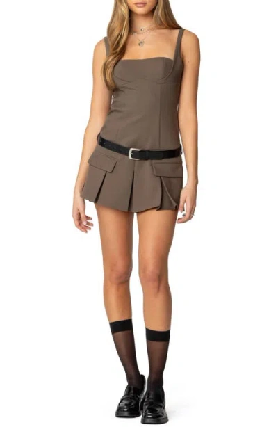 Edikted Callie Drop Waist Pleated Minidress In Brown