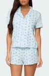 Edikted Camden Floral Pointelle Button-up Shirt In Blue