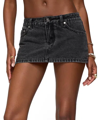 Edikted Camelia Low Rise Denim Miniskort In Black