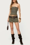 Edikted Camelia Denim Mini Skort In Brown/washed, Women's At Urban Outfitters In Green
