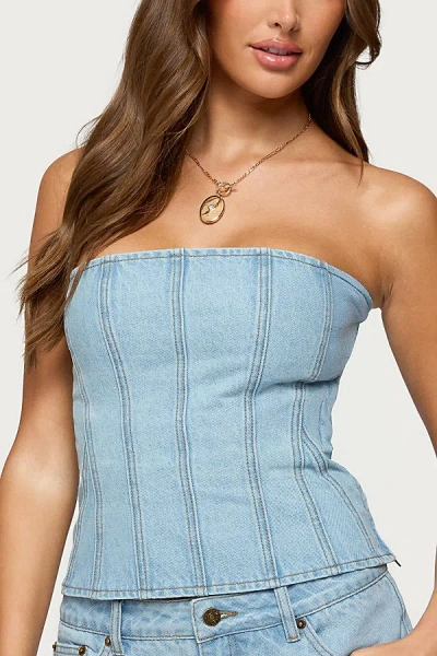 Edikted Camelia Strapless Denim Corset In Light/blue, Women's At Urban Outfitters