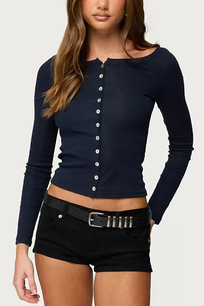 Edikted Cameo Boat Neck Button Top In Blue