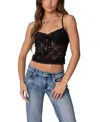 Edikted Semisheer Lace Crop Camisole In Black