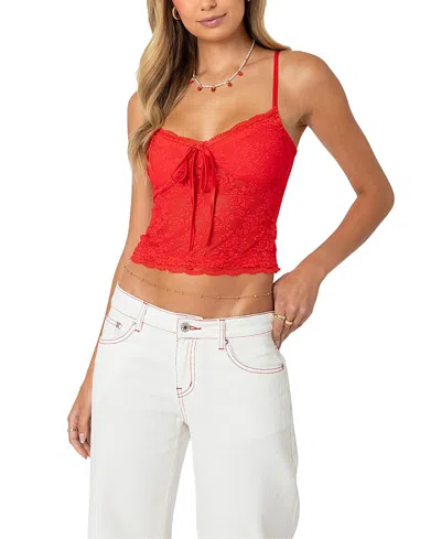 Edikted Cami Sheer Lace Tank Top In Red