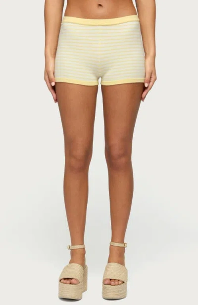 Edikted Camil Striped Knit Shorts In Yellow