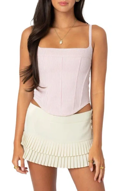 Edikted Cammie Stripe Corset Top In Pink-and-white
