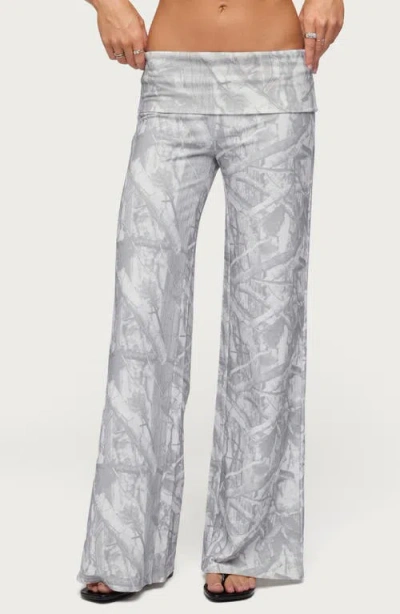 Edikted Cammy Camo Wide Leg Foldover Pants In Gray