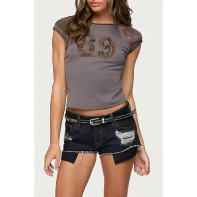 Edikted Camo 89 Raglan T-shirt In Gray
