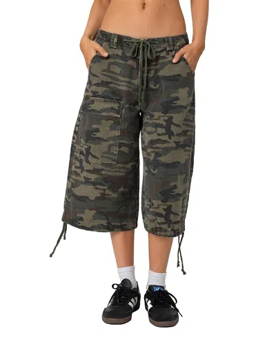 Edikted Camo Cargo Bermuda Shorts In Olive