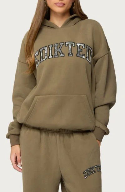Edikted Camo Crush Oversize Fleece Logo Hoodie In Metallic