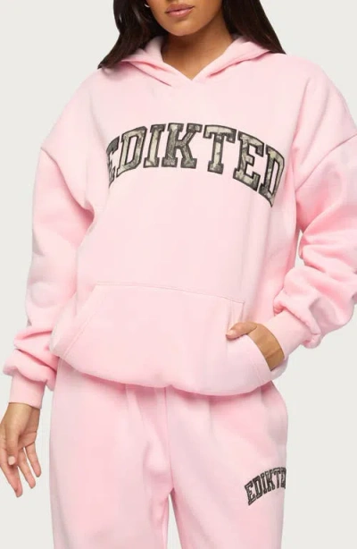 Edikted Camo Crush Oversize Fleece Logo Hoodie In Pink