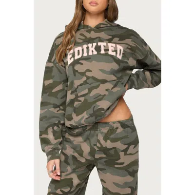 Edikted Camo Girl Graphic Hoodie In Gray