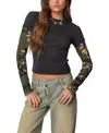 Edikted Camo Layered Long Sleeve Crop T-shirt In Dark Gray