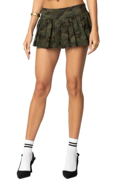 Edikted Camo Low Rise Pleated Miniskort In Olive