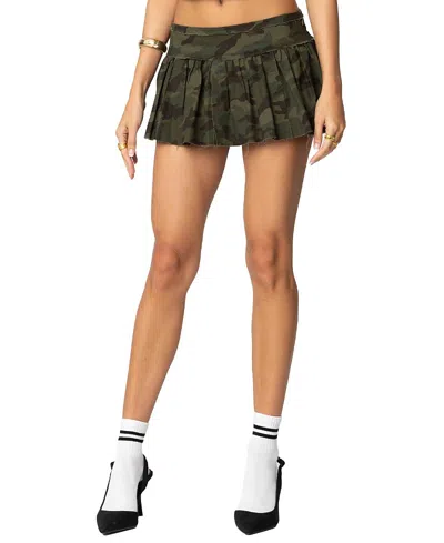 Edikted Camo Pleated Mini Skort In Olive