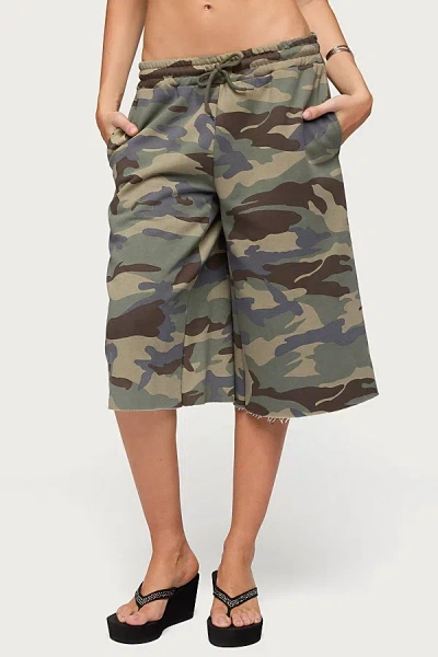 Edikted Camo Rush Oversized Bermuda Shorts In Olive, Women's At Urban Outfitters In Multi