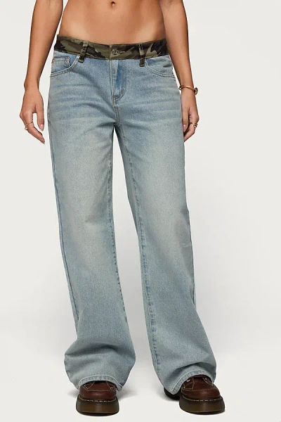 Edikted Camo Waist Low Rise Baggy Jeans In Light/blue/washed, Women's At Urban Outfitters