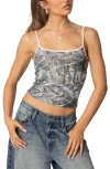 Edikted Camouflage Print Crop Camisole In Olive