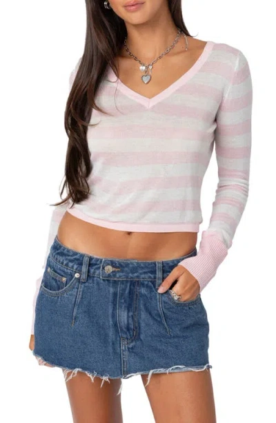 Edikted Candice Stripe Long Sleeve Top In Light Pink