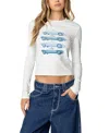 Edikted Car Club Long Sleeve Graphic T-shirt In White