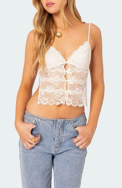 Edikted Cara Sheer Lace Tie Back Camisole In Cream