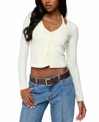 Edikted Cardigan & Halter Two Piece Knit Top In Nude