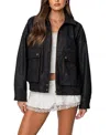 Edikted Faux Leather Bomber Jacket In Black